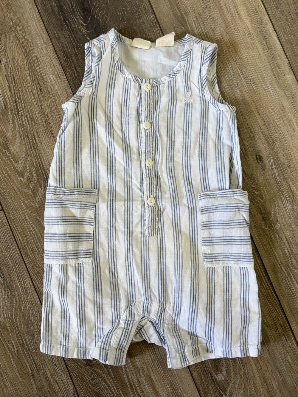 GAP Baby Striped Sleeveless Romper in White and Light Blue
